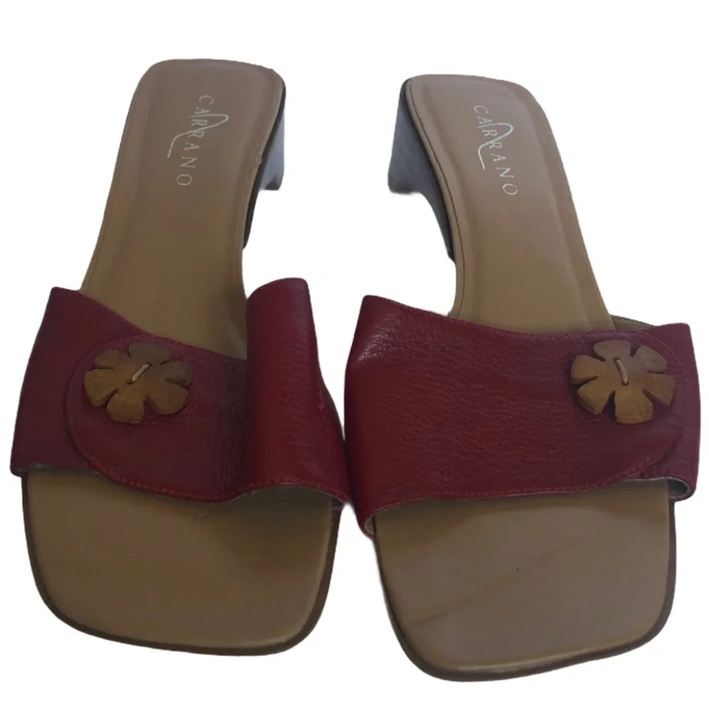 Carrano Red Leather Slip on Low Heel Sandals 8.5M